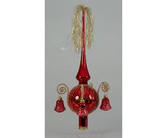 Cimier recouvertes de forme Clochette brillant rouge, L env. 28 cm d (Boule) 7 cm Décoration de Noël Pointe Pointe Sapin de Noël soufflé, handdekoriert, leonischer Lauschaer Verre fil l'original