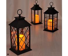 Lanterne Décorative Métal 35cm Noir - Pour Bougies LED Ou Classiques, Intérieur/Extérieur