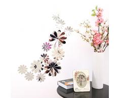 Ufengke® 12 Pièces 3D Miroir Fleurs Stickers Muraux Design De Mode Bricolage Fleurs Art Autocollants Artisanat Décoration De La Maison, Argent