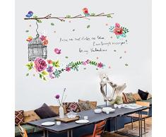 ufengke® Fleurs Volière Mignonne Des Oiseaux Stickers Muraux,Salle De Séjour Chambre À Coucher Autocollants Amovibles