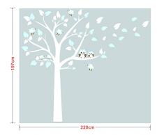 ufengke® Grand Arbre Mignonne Chouettes Stickers Muraux, La Chambre Des Enfants Pépinière Autocollants Amovibles Blanc Et Bleu Clair