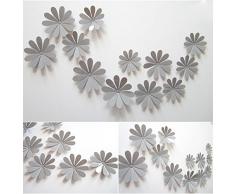 ufengke® 12 Pcs 3D Fleurs Stickers Muraux Design de Mode Bricolage Fleurs Art Autocollants Artisanat Décoration de La Maison, Gris