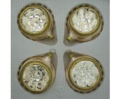 Boules de cuisson insérable givré verni avec motif champagne diamètre 6 cm lot de 4 décorations de noël cimier lauschaer soufflé à la bouche, porcelaines-décorées main verre original