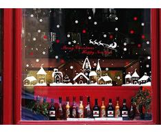 ufengke® "Merry Christmas Happy New Year" Flocon de Neige Ville Arbre de Noël Christmas Cabins Stickers Muraux Fenêtre Autocollant Amovibles Autocollants Muraux Blanc et Rouge