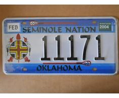 Plaque immatriculation américaine nouvelle 31 x 16 cm reproduction Oklahoma 11171 Seminole Nation