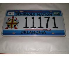 PLAQUE IMMATRICULATION AMERICAINE OKLAHOMA SEMINOLE NATION