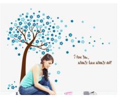 ufengke® Romantique Fleur Bleue Arbres Stickers Muraux, Salle de Séjour Chambre à Coucher Autocollants Amovibles