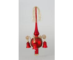 Cimier recouvertes de clochette Rouge mat, L env. 28 cm d (Boule) 7 cm Décoration de Noël Pointe Pointe Sapin de Noël soufflé, handdekoriert, leonischer Lauschaer Verre fil l'original