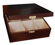 BOIS LAQUÉ MARRON - BOÎTE EN BOIS COFFRET À THÉ 9 COMPARTIMENTS RANGEMENT (H9B)