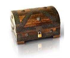 Boîte de rangement Coffre au Trésor par Thunderdog - Structure Résistante en Bois et en Métal - Design Vintage Unique, Fabriquée à la main avec un verrou devant - Élément Décoratif Impressionnant - Le Meilleur Cadeau (Moyen