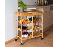 Relaxdays Desserte de cuisine JAMES XXL meuble dappoint îlot chariot de cuisine à roulettes en bambou paniers amovibles HxlxP : 80 x 67 x 37 cm, nature