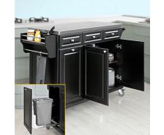 SoBuy® FKW33-Sch XXL Plan de travail de Luxe, Desserte sur roulettes , Meuble chariot de cuisine de service roulant avec Plateau en Acier Inox et grande armoire de rangement - Noir