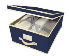 Kreher Boite de rangement pour vêtements en tissu respirant avec surpiqûres et parois renforcées Bleu marine Modèle moyen 40 l