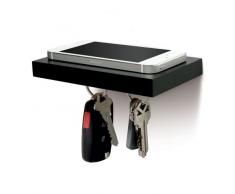 Petite planche étagère flottante avec un Dessous magnétique pour téléphone portable et clés - Taille 17 x 13,7 x 2,8 cm (Noir)