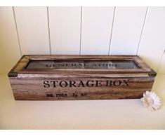 Boîte de rangement/boîte à bijoux en bois style rustique Chic avec 4 compartiments. Couvercle en verre cadeau.