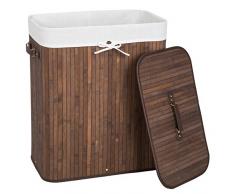TecTake Panier à linge robuste corbeille en bambou bac à linge pliable 100L marron 53x33,5x63cm + sac à linge amovible
