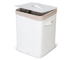 Tatkraft California Panier a Linge Blanc Bambou avec Sac à Linge en Coton 60L 35X35X50cm