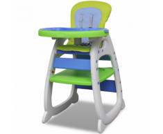 vidaXL Chaise haute convertible 3 en 1 bleu/vert