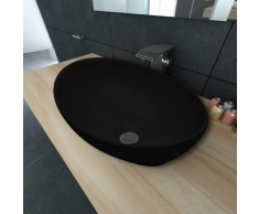 vidaXL Luxueuse Vasque à poser en céramique Ovale Noire 40 x 33 cm