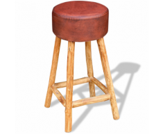 vidaXL Tabouret de bar Cuir véritable Marron et naturel 35 x 78 cm