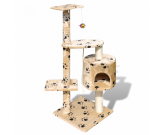 vidaXL Arbre à chat en beige avec motif d'empreinte de patte 114 cm1 niche