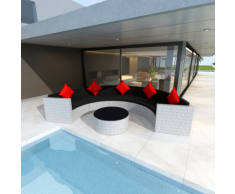 vidaXL Salon de jardin demi-rond en polyrotin blanc