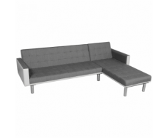 vidaXL Canapé-lit en forme de L Tissu Blanc et gris