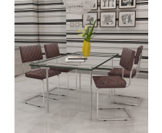 vidaXL 4 pcs Chaise de salle à manger en similicuir Brun