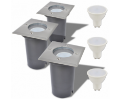vidaXL Lampe LED encastrable au sol d'extérieur 3 pièces Carré