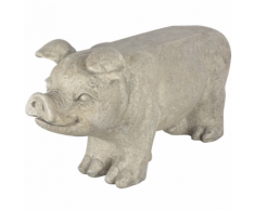 Esschert Design Banc de jardin en pierre forme cochon Gris