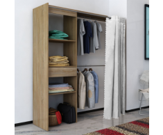 vidaXL Garde-robe avec rideau réglable en largeur 121-168 cm Chêne