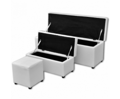 vidaXL 3 pcs Set de banc rangement Repose-pied Similicuir Crème