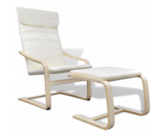 vidaXL Fauteuil en bois courbé couleur crème avec repose-pieds