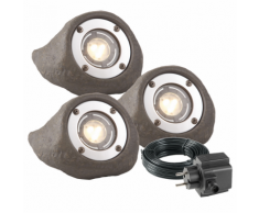 Garden Lights Projecteur LED 3 pcs "Lapis" Gris Polyrésine