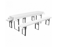 vidaXL Nappe pour table de brasserie avec 2 housses bancs Blanc 240x90cm