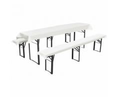 vidaXL Nappe pour table de brasserie avec 2 housses bancs Crème 240x90cm