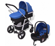 vidaXL Poussette 3-en-1 Aluminium Bleu et noir