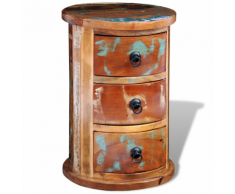 vidaXL Armoire ronde en bois solide recyclé avec 3 tiroirs