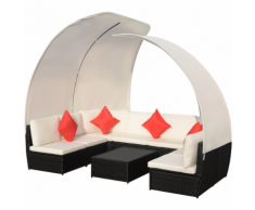 vidaXL Mobilier d'extérieur avec auvent Rotin poly Noir