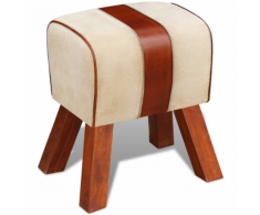 vidaXL Tabouret Toile et cuir véritable Marron 40 x 30 45 cm