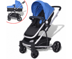 vidaXL Poussette/Landau Bébé 2-en-1 Aluminium Bleu et noir