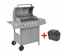 vidaXL barbecue grill à gaz 6+1 foyers argenté