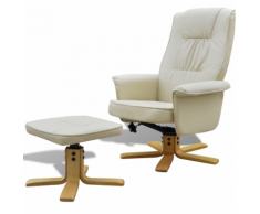 vidaXL Fauteuil en cuir artificiel avec repose-pied Blanc crème