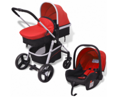 vidaXL Poussette 3-en-1 Aluminium Rouge et noir