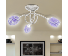 vidaXL Lustre/ Lampe de Plafond Violet 3 Abats Jours en Cristal G9