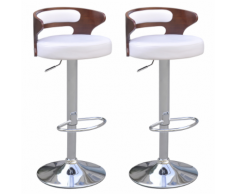 vidaXL 2 tabourets de bar blancs en cuir artificiel avec dossiers bas courbés