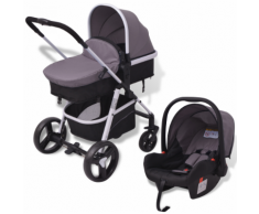vidaXL Poussette 3-en-1 Aluminium Gris et noir
