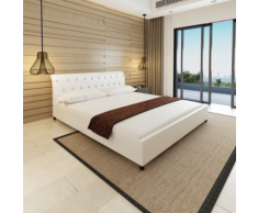 vidaXL Lit capitonné en cuir artificiel blanc 180 x 200 cm