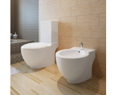 vidaXL Set de cuvette et bidet céramique Blanc