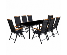 vidaXL Ensemble de mobilier jardin 9 pièces Aluminium Noir